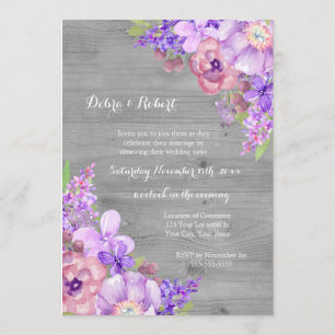 Grått Wood Lilac Lila blommor Vow Renewal Inbjudningar
