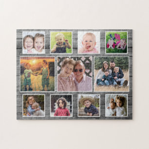Grått Wood Vågrät 11 Family Photo Collage Pussel