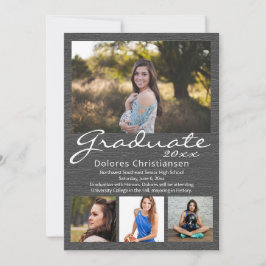 Grått Woodgrain Modern 4 Photo Studenten Inbjudningar