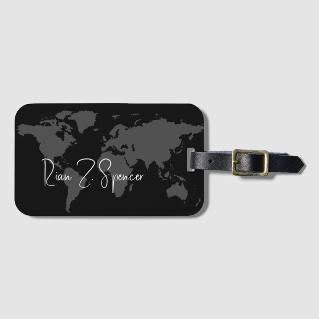 Grått World Map med Namn på Black Bagagebricka (Framsida horisontal)