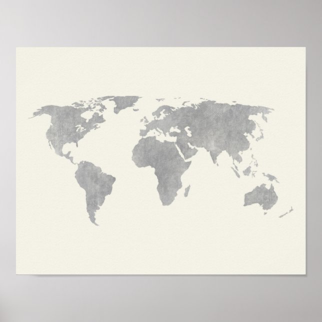Grått World Map on canvas-bakgrund Poster (Framsidan)