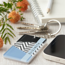 Grått Zigzag, Grått Chevron, Blue, Ditt namn