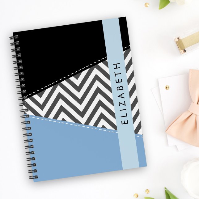 Grått Zigzag, Grått Chevron, Blue, Ditt namn Anteckningsbok (Skapare uppladdad)