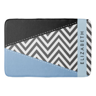 Grått Zigzag, Grått Chevron, Blue, Ditt namn Badrumsmatta