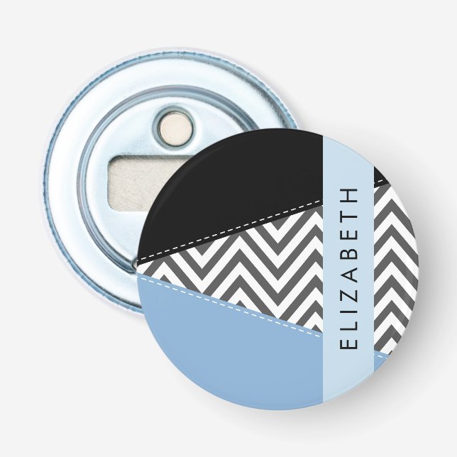 Grått Zigzag, Grått Chevron, Blue, Ditt namn Flasköppnare (Framsidan)