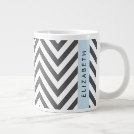 Grått Zigzag, Grått Chevron, Blue, Ditt namn Jumbo Mugg