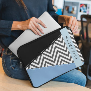 Grått Zigzag, Grått Chevron, Blue, Ditt namn Laptop Fodral