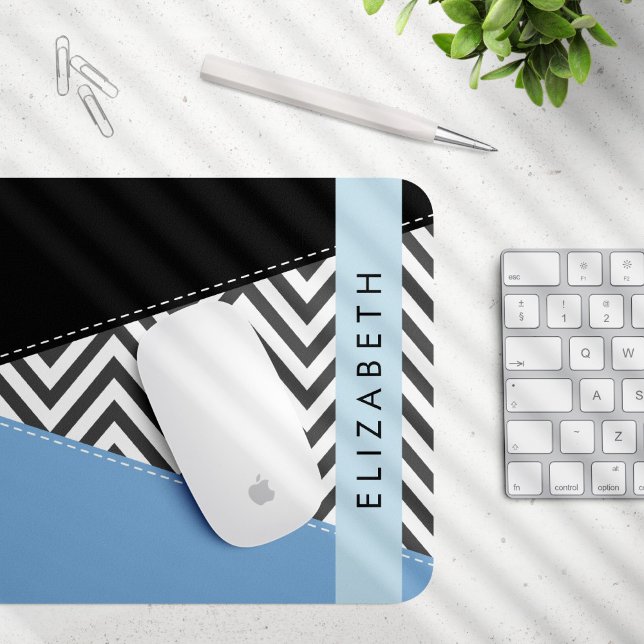 Grått Zigzag, Grått Chevron, Blue, Ditt namn Musmatta (Skapare uppladdad)