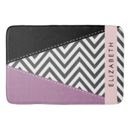 Grått Zigzag, Grått Chevron, Lila, ditt namn Badrumsmatta