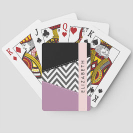 Grått Zigzag, Grått Chevron, Lila, ditt namn Casinokort