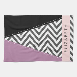 Grått Zigzag, Grått Chevron, Lila, ditt namn Kökshandduk