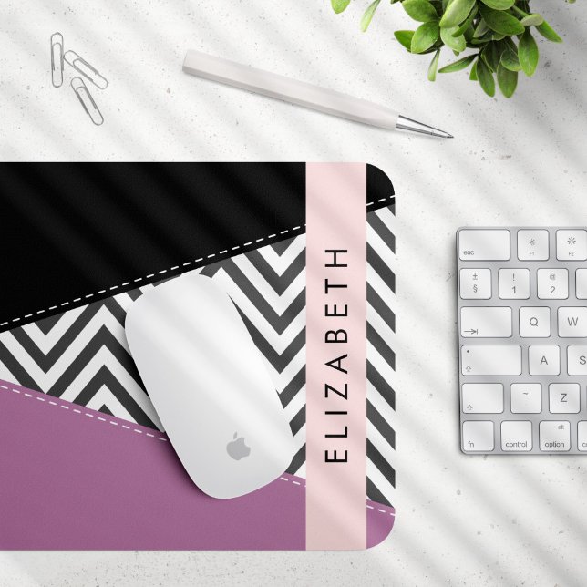 Grått Zigzag, Grått Chevron, Lila, ditt namn Musmatta (Skapare uppladdad)