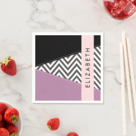 Grått Zigzag, Grått Chevron, Lila, ditt namn Pappersservett