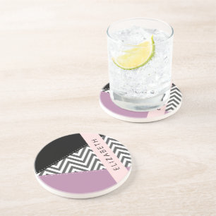 Grått Zigzag, Grått Chevron, Lila, ditt namn Underlägg