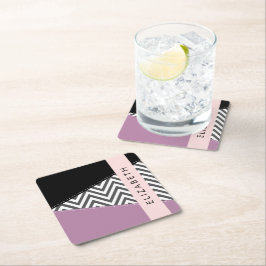 Grått Zigzag, Grått Chevron, Lila, ditt namn Underlägg Papper Kvadrat