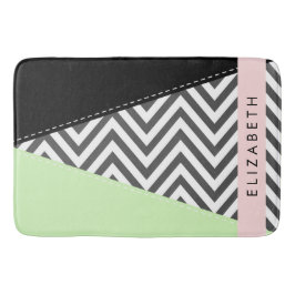Grått Zigzag, Grått Chevron, Mint, ditt namn Badrumsmatta