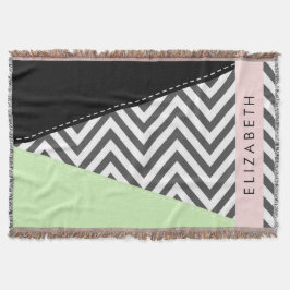 Grått Zigzag, Grått Chevron, Mint, ditt namn Filt