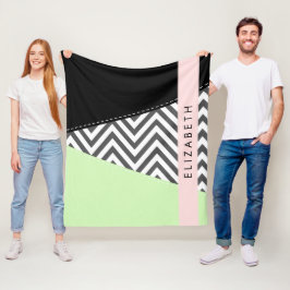 Grått Zigzag, Grått Chevron, Mint, ditt namn Fleecefilt