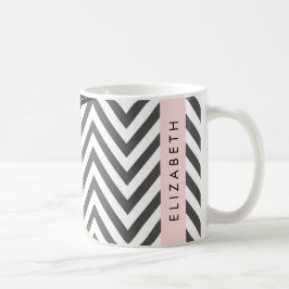 Grått Zigzag, Grått Chevron, Mint, ditt namn Kaffemugg