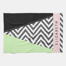 Grått Zigzag, Grått Chevron, Mint, ditt namn Kökshandduk