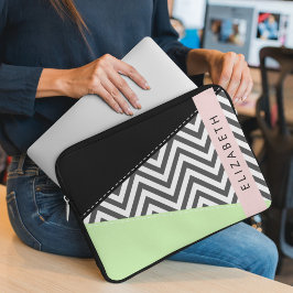 Grått Zigzag, Grått Chevron, Mint, ditt namn Laptop Fodral