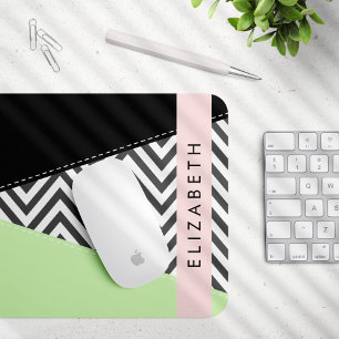 Grått Zigzag, Grått Chevron, Mint, ditt namn Musmatta