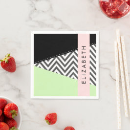 Grått Zigzag, Grått Chevron, Mint, ditt namn Pappersservett