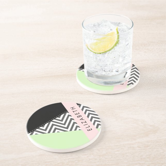 Grått Zigzag, Grått Chevron, Mint, ditt namn Underlägg (Sidan)