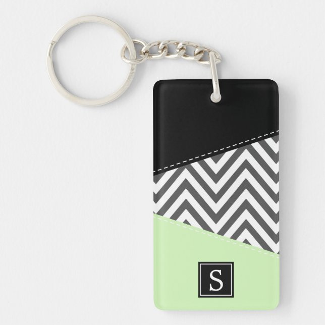 Grått Zigzag, Grått Chevron, Mint, Monogram (Framsidan)