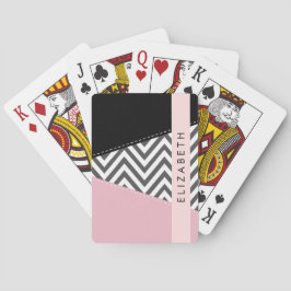 Grått Zigzag, Grått Chevron, Rosa, ditt namn Casinokort