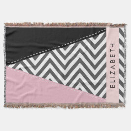 Grått Zigzag, Grått Chevron, Rosa, ditt namn Filt