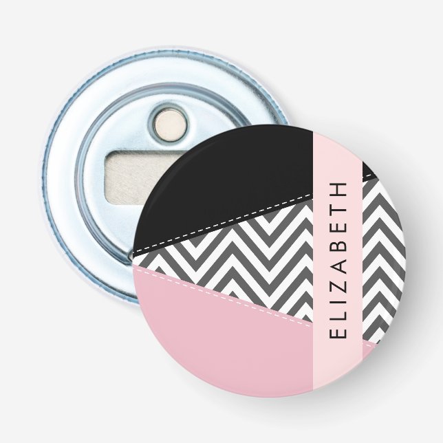 Grått Zigzag, Grått Chevron, Rosa, ditt namn Flasköppnare (Framsidan)