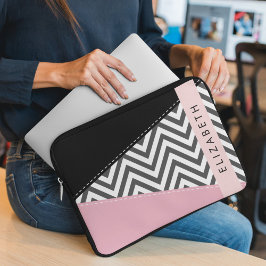 Grått Zigzag, Grått Chevron, Rosa, ditt namn Laptop Fodral