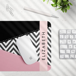 Grått Zigzag, Grått Chevron, Rosa, ditt namn Musmatta
