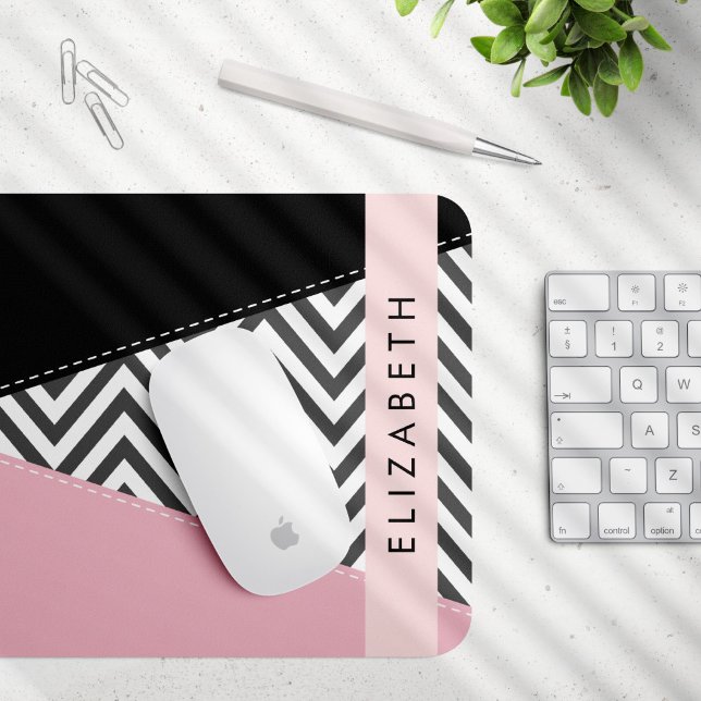 Grått Zigzag, Grått Chevron, Rosa, ditt namn Musmatta (Skapare uppladdad)