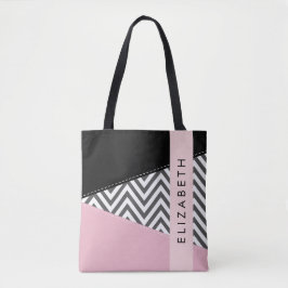 Grått Zigzag, Grått Chevron, Rosa, ditt namn Tygkasse