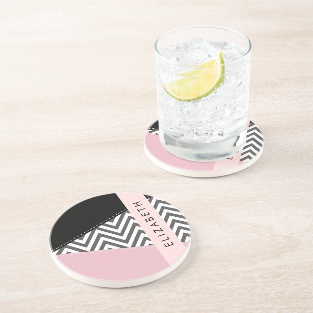 Grått Zigzag, Grått Chevron, Rosa, ditt namn Underlägg (Sidan)