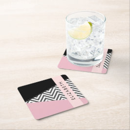 Grått Zigzag, Grått Chevron, Rosa, ditt namn Underlägg Papper Kvadrat