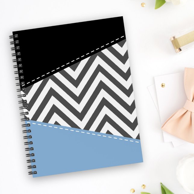 Grått Zigzag, Grått Chevron, Zigzag Mönster, Blue Anteckningsbok (Skapare uppladdad)