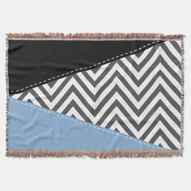 Grått Zigzag, Grått Chevron, Zigzag Mönster, Blue Filt (Framsidan)