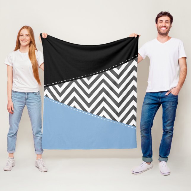 Grått Zigzag, Grått Chevron, Zigzag Mönster, Blue Fleecefilt (På plats)