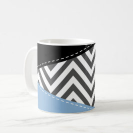 Grått Zigzag, Grått Chevron, Zigzag Mönster, Blue Kaffemugg