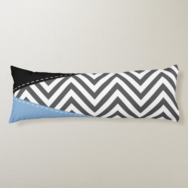 Grått Zigzag, Grått Chevron, Zigzag Mönster, Blue Kroppskudde (Framsidan)