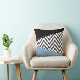 Grått Zigzag, Grått Chevron, Zigzag Mönster, Blue Kudde