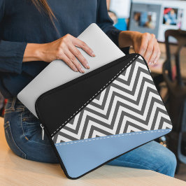 Grått Zigzag, Grått Chevron, Zigzag Mönster, Blue Laptop Fodral