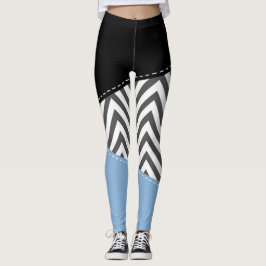 Grått Zigzag, Grått Chevron, Zigzag Mönster, Blue Leggings