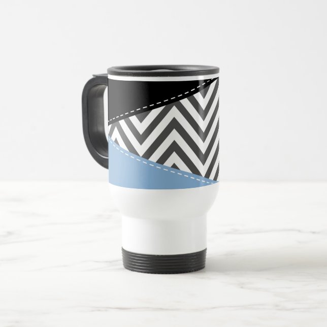 Grått Zigzag, Grått Chevron, Zigzag Mönster, Blue Resemugg (Framsida vänster)