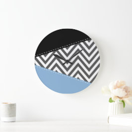 Grått Zigzag, Grått Chevron, Zigzag Mönster, Blue Stor Klocka