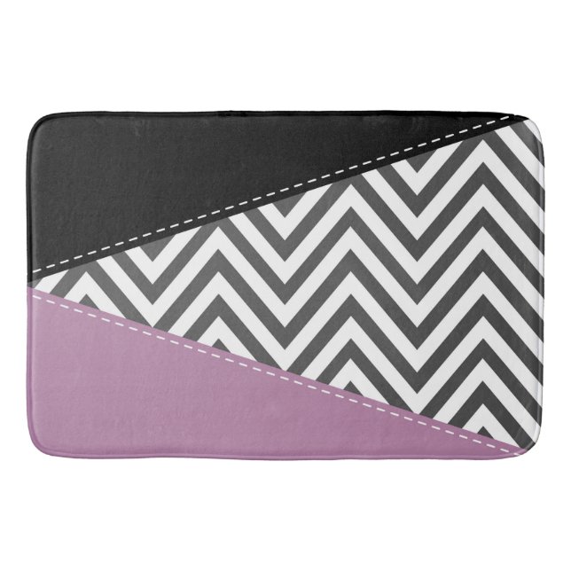 Grått Zigzag, Grått Chevron, Zigzag Mönster, Lila Badrumsmatta (Framsidan)