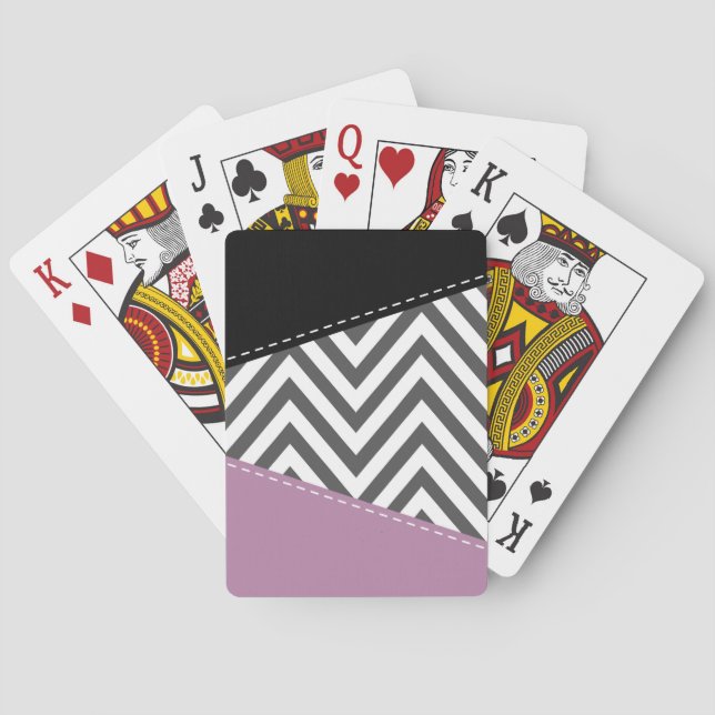 Grått Zigzag, Grått Chevron, Zigzag Mönster, Lila Casinokort (Baksidan)